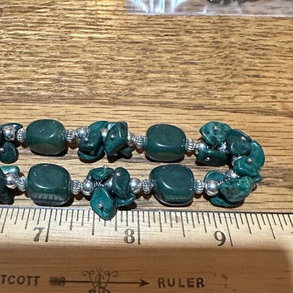 Natural Stone Green Malachite Artisan Beaded 18” Necklace + Earrings - Picture 4 of 4